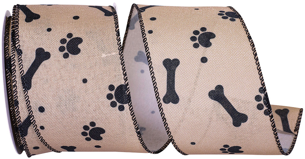 The Holiday Aisle® 21/2"X10Yd Natural/Black Dog Bones & Paws Linen